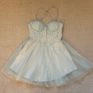 Selfie Leslie Light Teal Mini Dress Ruffle Tule